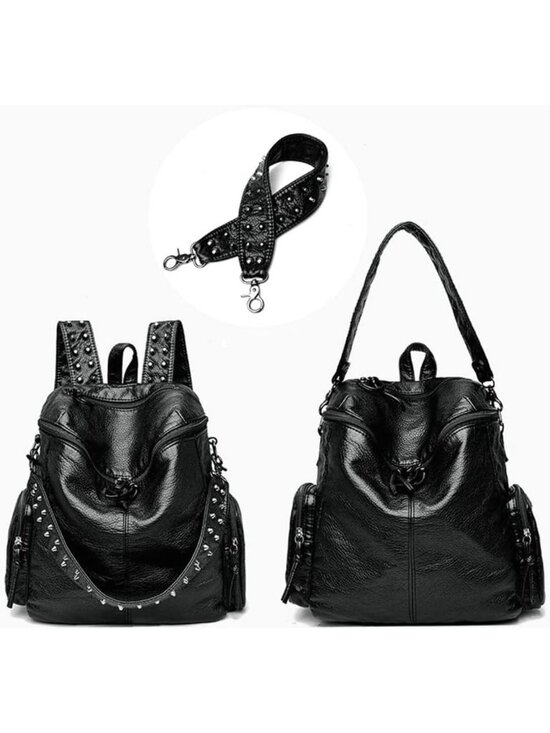 Trendy Women\'s Rivet Backpack - Soft Leather, Multi-Pocket, Zipper Satchel Bag main image 5